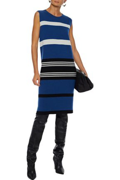 Shop Akris Woman Striped Cashmere Dress Cobalt Blue