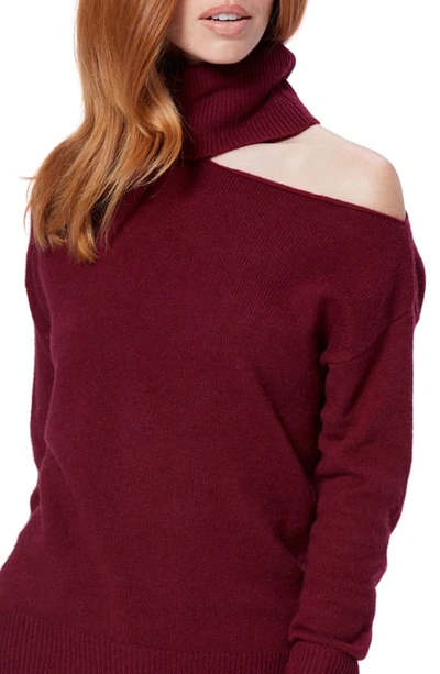 Shop Paige Raundi Cutout Shoulder Sweater In Deep Burgundy