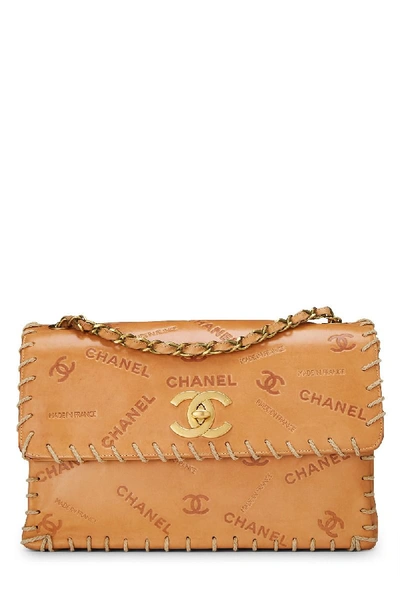 Pre-owned Chanel Brown Embossed Logo Calfskin Half Flap Maxi