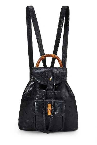 Pre-owned Gucci Black Ostrich Bamboo Backpack Small