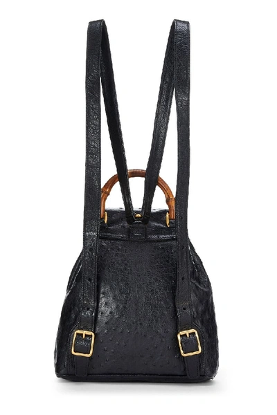 Pre-owned Gucci Black Ostrich Bamboo Backpack Small