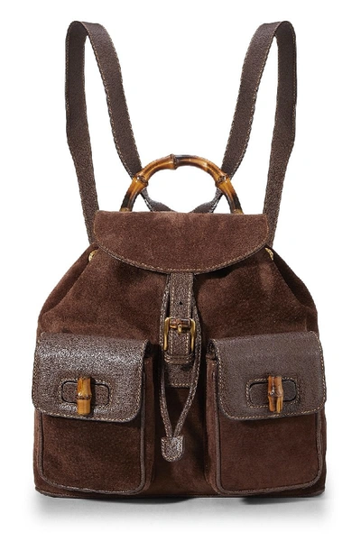 Pre-owned Gucci Brown Suede & Leather Bamboo Backpack Large