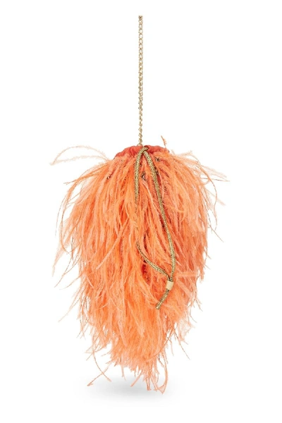 Shop Chanel Orange Embellished Ostrich Feather Handbag