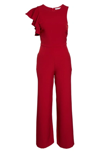 Shop Julia Jordan Hunter Crepe Ruffle Shoulder Jumpsuit In Crimson