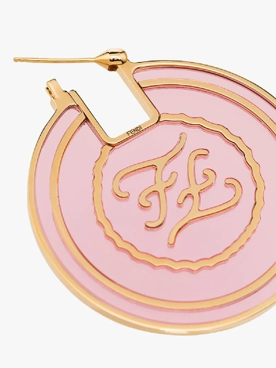 Shop Fendi Gold Tone Ff Hoop Earrings In Pink