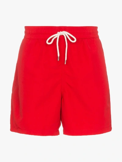 Shop Polo Ralph Lauren Mens Embroidered Logo Swim Shorts In Red