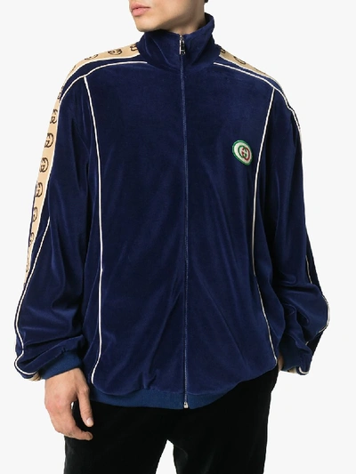 Shop Gucci Oversized Chenille Track Jacket In Blue
