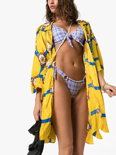 Shop Ambra Maddalena Becca Check Bikini Top In Blue
