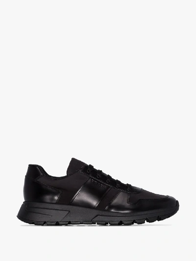 Shop Prada Prax 01 Runner Sneakers - Men's - Leather/rubber/polyamidepolyamide In Black