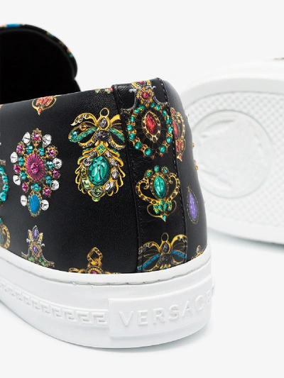 Shop Versace Black Pierres Grandes Print Slip-on Leather Sneakers