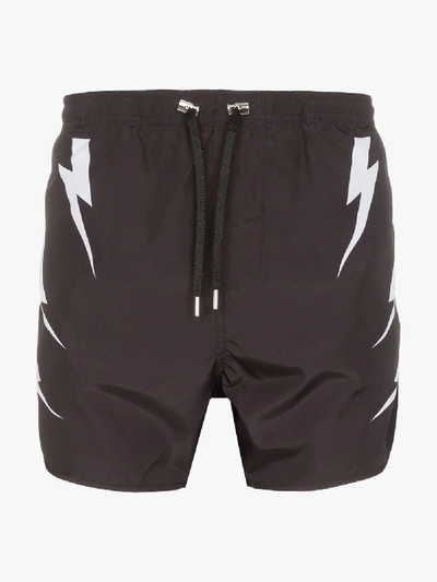 Shop Neil Barrett Tiger Bolt Swim Shorts In Black