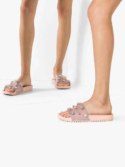 Shop Sophia Webster Pink Dina Gem Embellished Slides