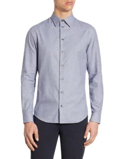 Shop Armani Collezioni Slim-fit Textured Dress Shirt In Blue