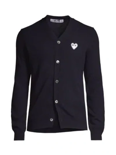 Shop Comme Des Garçons Play Wool Logo Cardigan In Black