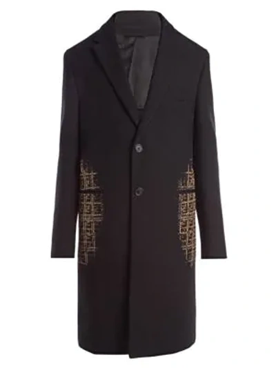 Shop Fendi Blurred Ff Overcoat In Black