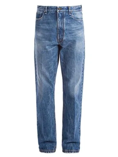 Shop Fendi Turn Up Ff Straight Leg Jeans In Dark Blue