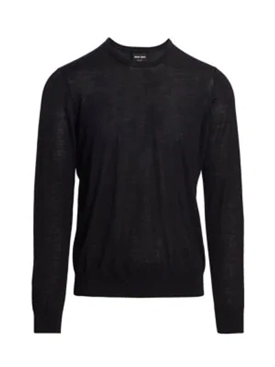 Shop Giorgio Armani Virgin Wool Crewneck Sweater In Black