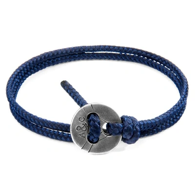 Shop Anchor & Crew Navy Blue Lerwick Silver & Rope Bracelet
