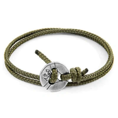 Shop Anchor & Crew Khaki Green Lerwick Silver & Rope Bracelet