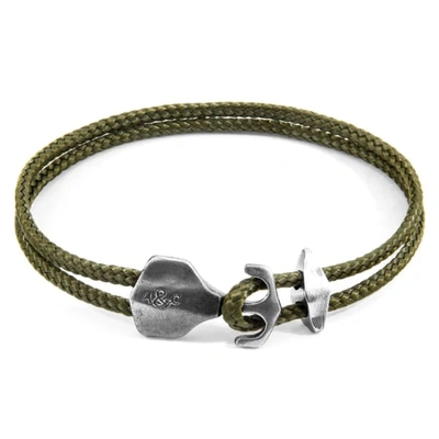 Anchor & Crew Khaki Green Delta Anchor Silver & Rope Bracelet In Rope