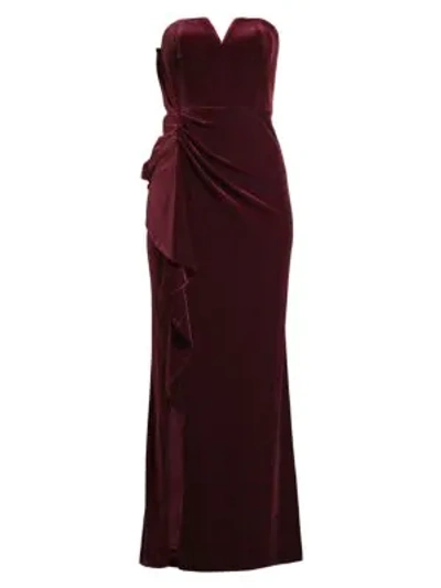 Shop Aidan Mattox Women's Strapless Ruched Velvet Gown In Wine