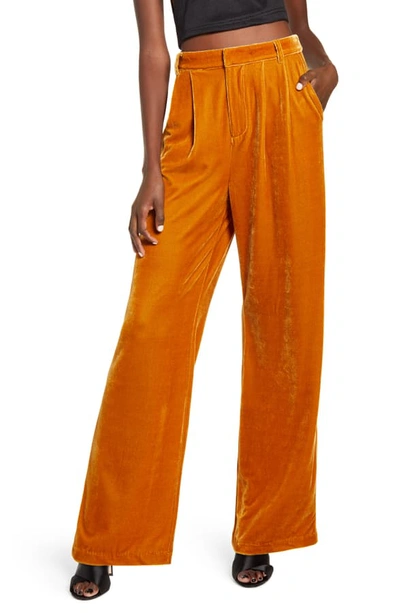 Endless Rose Velvet Wide Leg Pants In Yellow