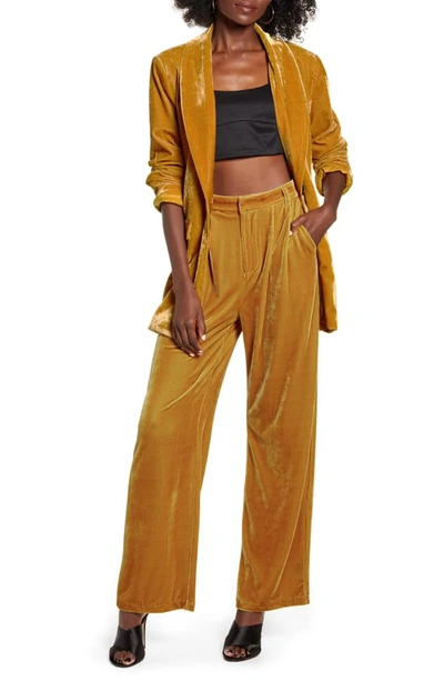 Endless Rose Velvet Wide Leg Pants In Yellow