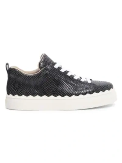 Shop Chloé Lauren Python-embossed Leather Sneakers In Charcoal Black