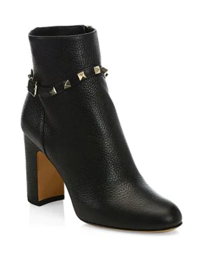 Shop Valentino Garavani Rockstud Leather Ankle Boots In Black 1