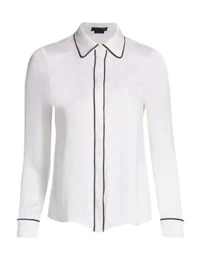 Shop Alice And Olivia Willa Piped-trim Shirt In White Black