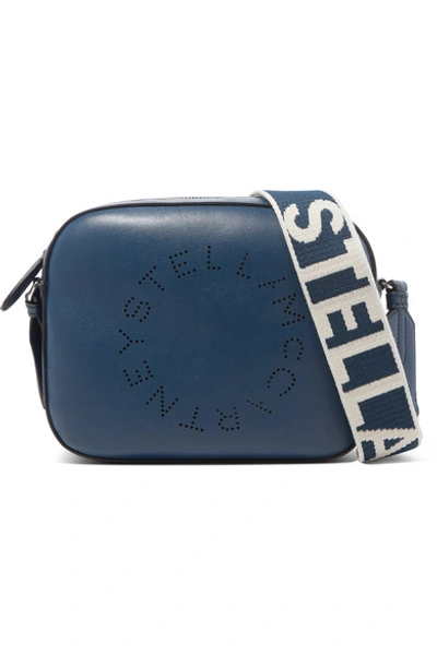 Shop Stella Mccartney Logo-perforated Vegetarian Leather Camera Bag In Blue