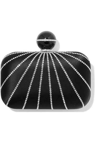 Shop Jimmy Choo Cloud Crystal-embellished Satin Clutch In Black