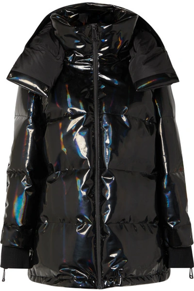 Shop Fendi Hooded Appliquéd Quilted Holographic Down Ski Jacket In Black