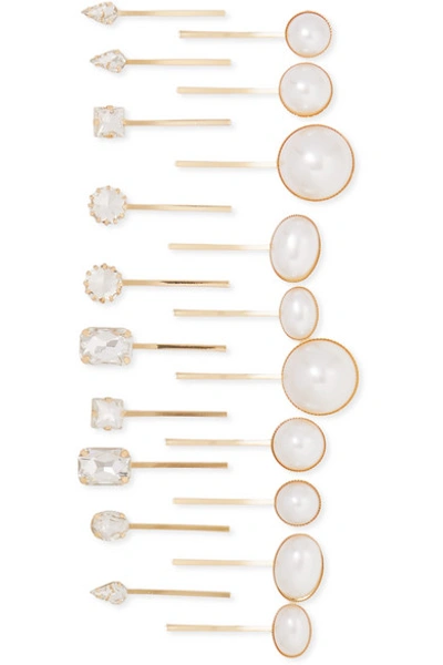 Shop Lelet Ny The Haute Pursuit Set Of 20 Gold-tone, Crystal And Faux Pearl Hair Slides