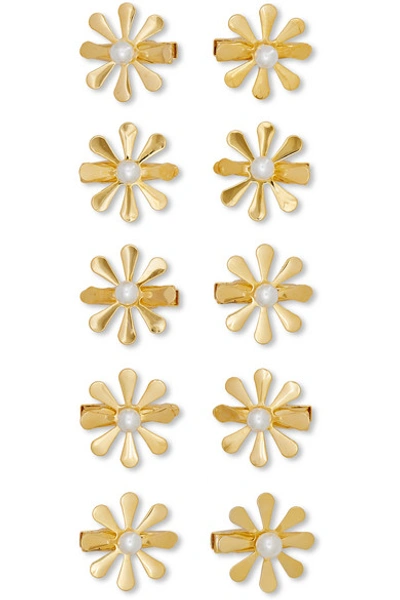 Shop Lelet Ny The Haute Pursuit Set Of 10 Gold-tone And Faux Pearl Hair Slides