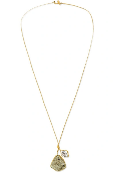 Shop Pippa Small 18-karat Gold, Pyrite And Herkimer Diamond Necklace