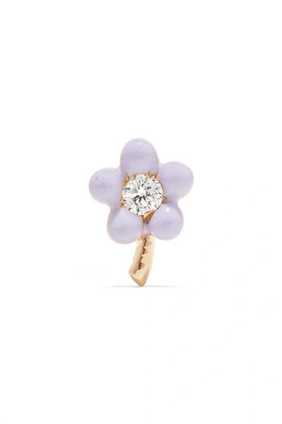 Shop Alison Lou Tiny Flower 14-karat Gold, Diamond And Enamel Earring