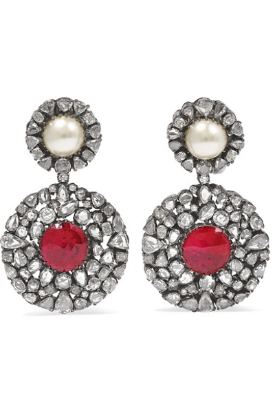 Shop Amrapali Rhodium-plated Multi-stone Earrings In Silver