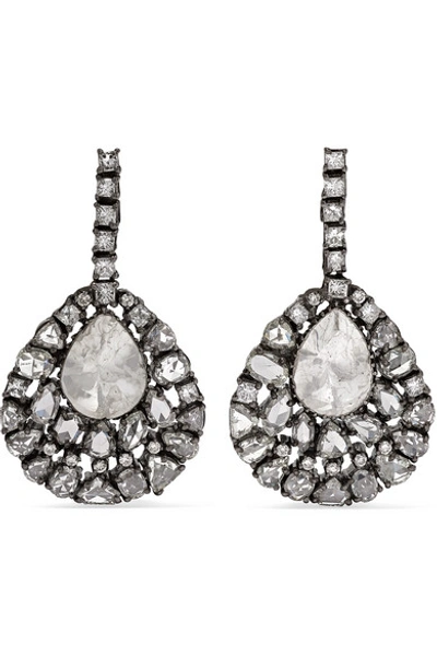 Shop Amrapali 18-karat Gold And Rhodium-plated Diamond Earrings In Silver