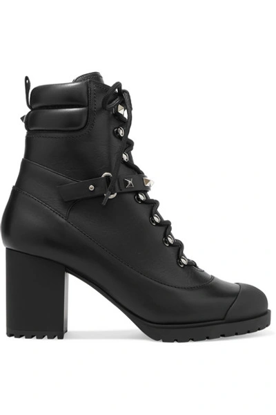Shop Valentino Garavani Rockstud 95 Leather Ankle Boots In Black