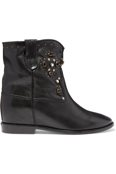 Shop Isabel Marant Cluster Embellished Leather Ankle Boots In Black