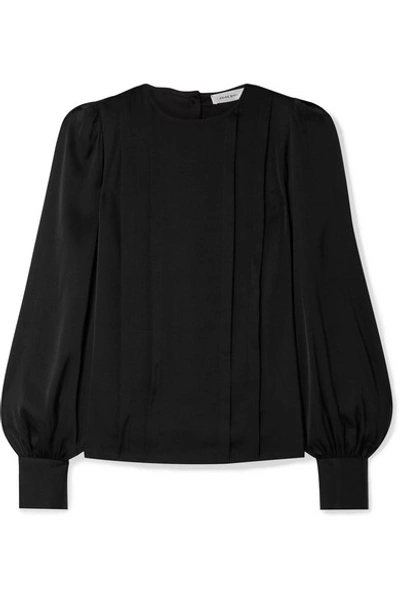 Shop Anine Bing Renee Pleated Stretch-silk Satin Blouse In Black