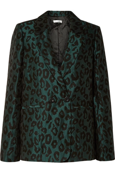 Shop Anine Bing Madeleine Double-breasted Leopard-jacquard Blazer In Emerald
