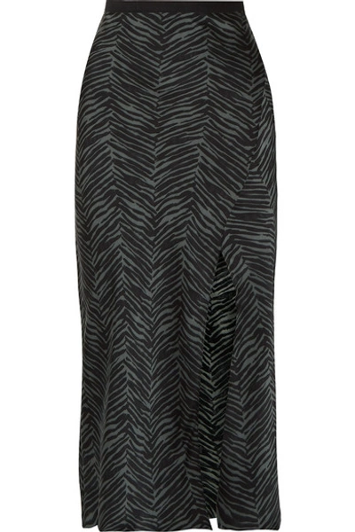 Shop Anine Bing Dolly Animal-print Silk-satin Midi Skirt In Dark Green