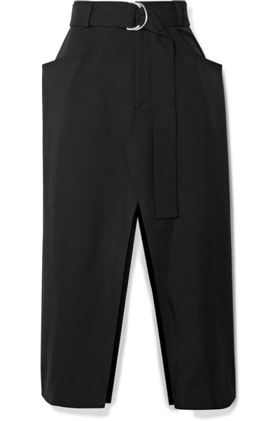 Shop Proenza Schouler Belted Wool-blend Twill Midi Skirt In Black