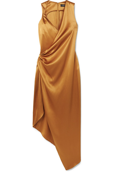 gold silk midi dress