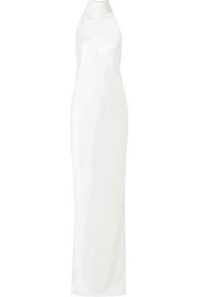 Shop Brandon Maxwell Open-back Silk-charmeuse Halterneck Gown In Ivory