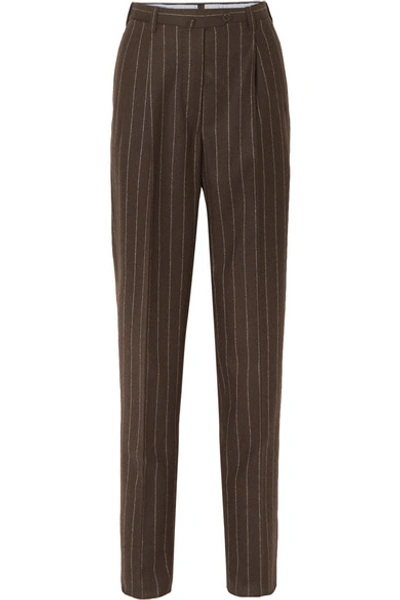 Shop Giuliva Heritage Collection Cornelia Pinstriped Wool Tapered Pants In Brown