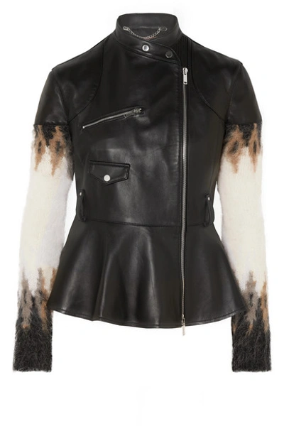 Shop Altuzarra Anika Leather And Fair Isle Wool-blend Biker Jacket In Black