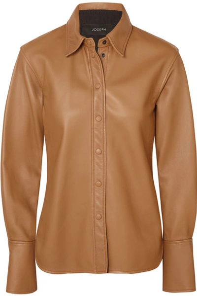 Shop Joseph Brann Leather Shirt In Camel
